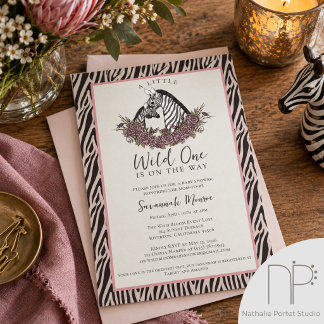 Convites Chá de Bebê Pale Rose Gray Little Wild One Zebra