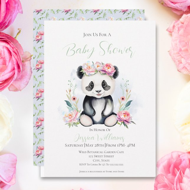 Convites Chá de Bebê Panda Bebê Peônias Selva (Delight in the charm of nature with our Baby Panda Peonies Jungle Invitation!)