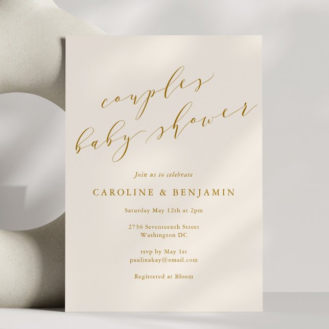 Convites Chá de Bebê para Casais com Caligrafia Elegante em (Criador carregado)