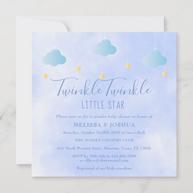 Convites Chá de Bebê para Casais Twinkle Twinkle Little Sta (Frente)