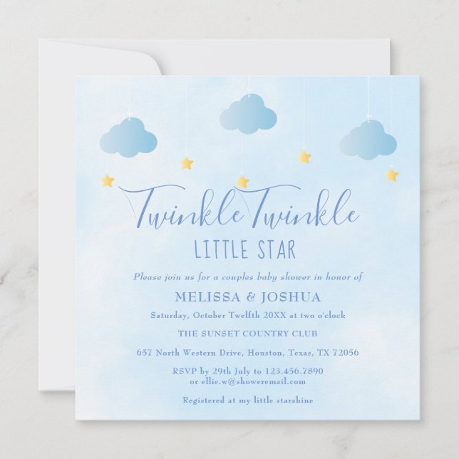 Convites Chá de Bebê para Casais Twinkle Twinkle Little Sta (Frente)