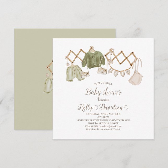 Convites Chá de Bebê para Sala de Bebê Boho sem Distinção d (Frente/Verso)