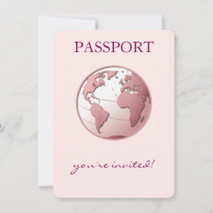 Convites Chá de Bebê Passaporte do Globo Rosa Viagem
