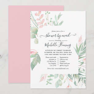 Convites Chá de Bebê Pastel Blush Greenery pelo Correio