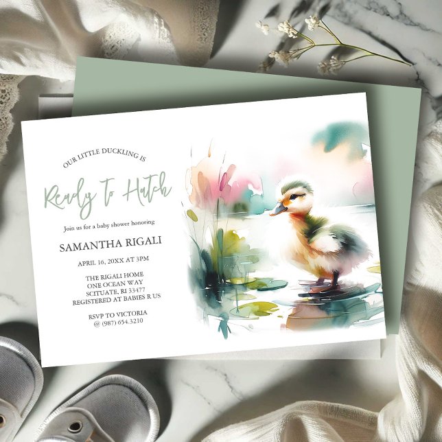 Convites Chá de Bebê Pato em Aquarela Neutro em Gênero Ador (Gender neutral baby shower invitations watercolor duck theme by Do Tell A Belle)