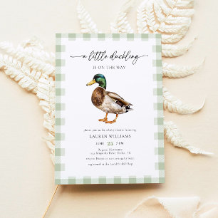Convites Chá de Bebê Pato Mallard Xadrez Verde Salvia