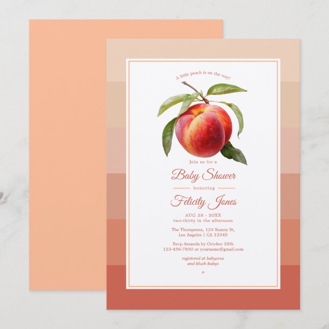 Convites Chá de Bebê Peach Fuzz (Frente/Verso)