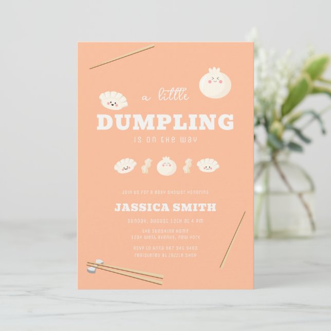 Convites Chá de Bebê Peach Kawaii Bao Dumpling  (Em pé/Frente)