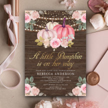 Chá de Bebê Pequena Abóbora Rosa Dourado Floral Ma