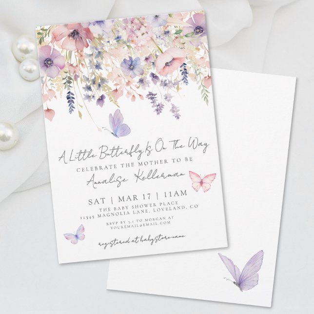 Convites Chá de Bebê Pequena Borboleta Flor Silvestre (Little Butterfly Wildflower Baby Shower Invitation)