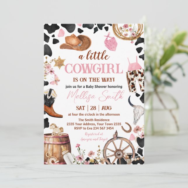 Convites Chá de Bebê Pequena Cowgirl (Em pé/Frente)