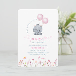 Convites Chá de Bebê Pequeno Amendoim Floral Balão Elefante