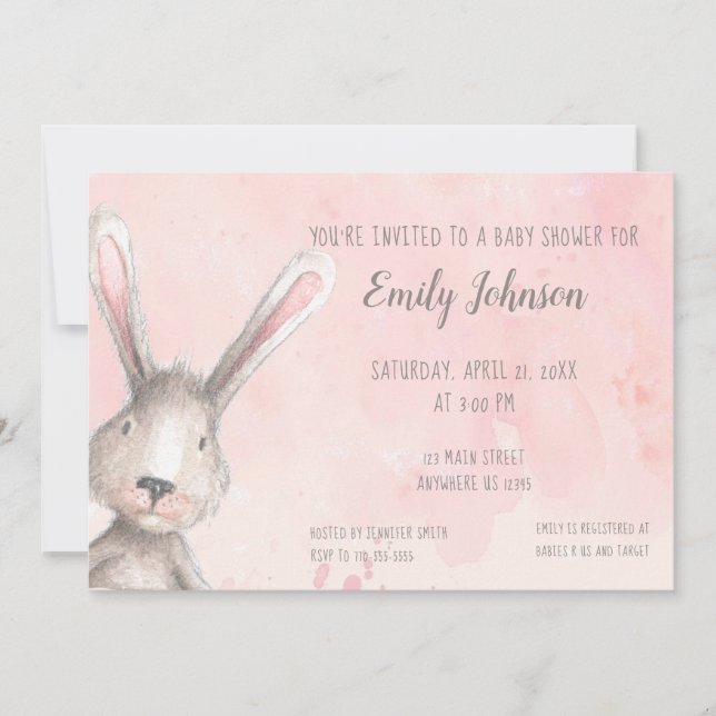 Convites Chá de bebê personalizado Coelho Watercolor (Frente)
