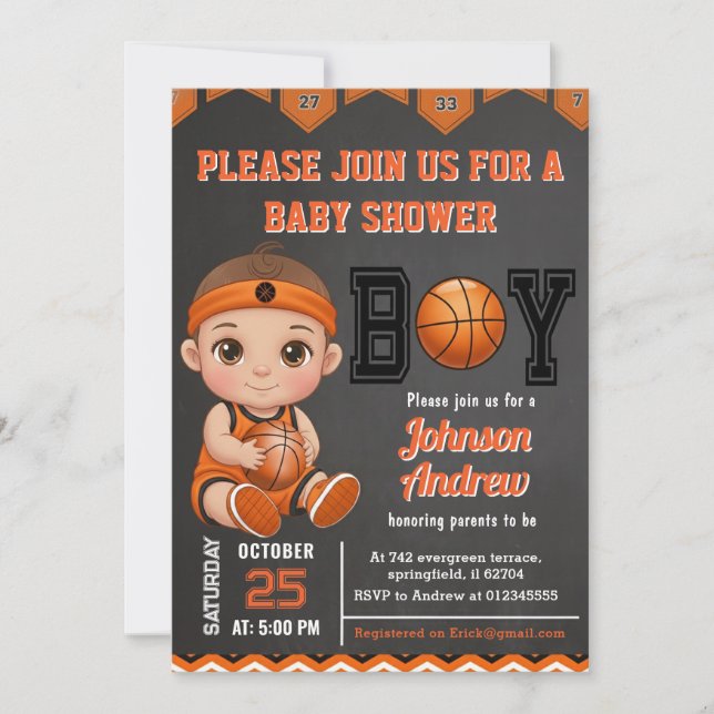 Convites Chá de Bebê Personalizado de Basquete (Frente)