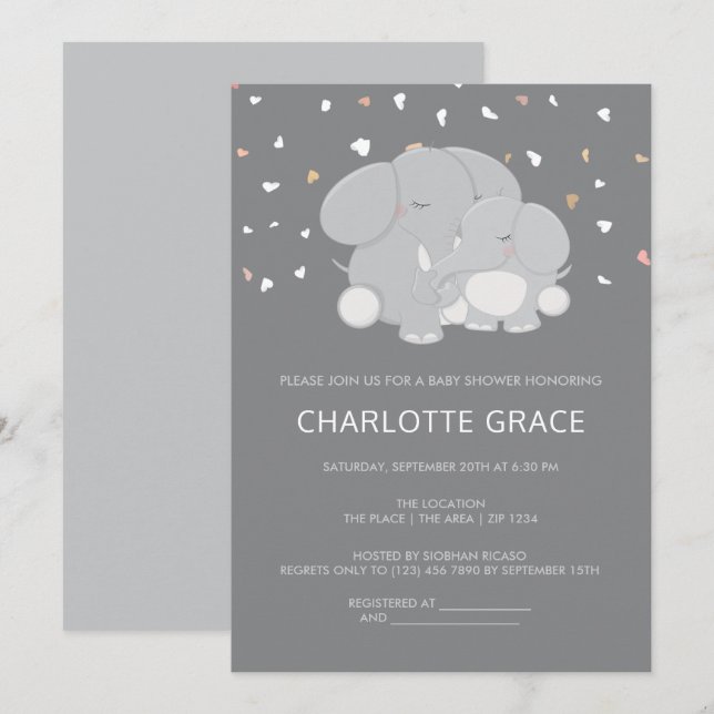Convites Chá de Bebê Personalizado Elefante Fofo (Frente/Verso)