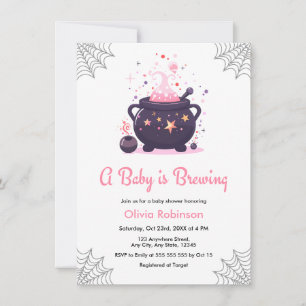 Convites Chá de Bebê Pink A Baby is Brewing Halloween Chá d