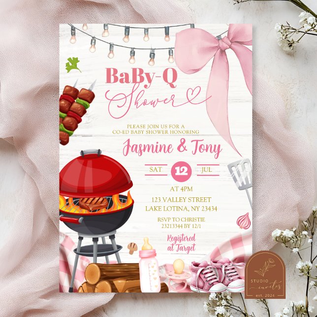 Convites Chá de Bebê Pink Coquette Backyard BabyQ (Criador carregado)