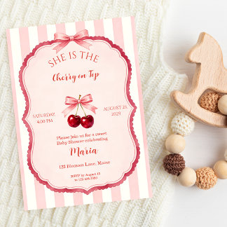 Convites Chá de Bebê Pink Coquette Cherry on Top