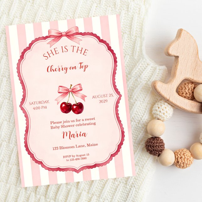 Convites Chá de Bebê Pink Coquette Cherry on Top (Criador carregado)