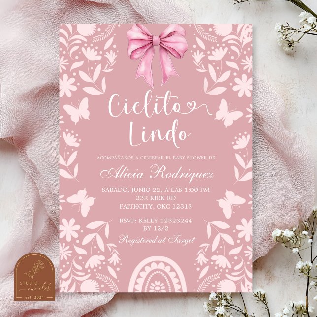 Convites Chá de Bebê Pink Coquette Talavera Cielito Lindo (Criador carregado)