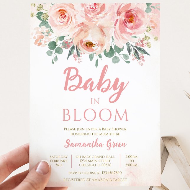 Convites Chá de Bebê Pink Floral Baby in Bloom (Criador carregado)
