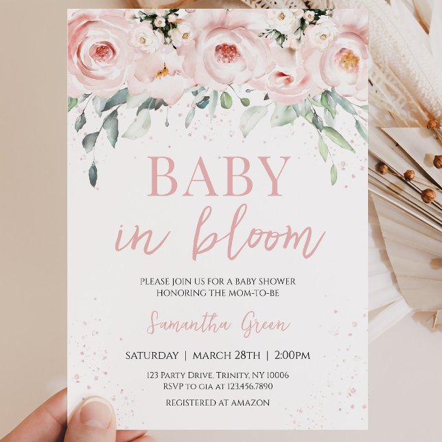 Convites Chá de Bebê Pink Floral Baby in Bloom (Criador carregado)