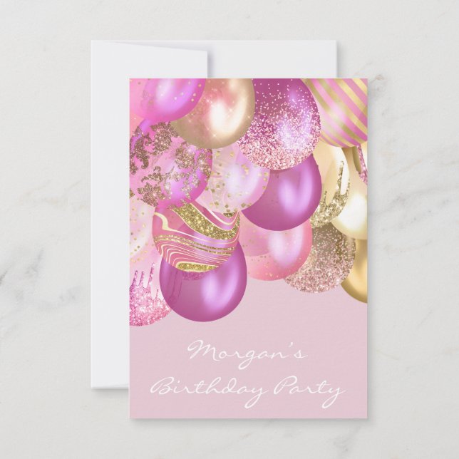 Convites Chá de Bebê pink gold Balões festa (Verso)