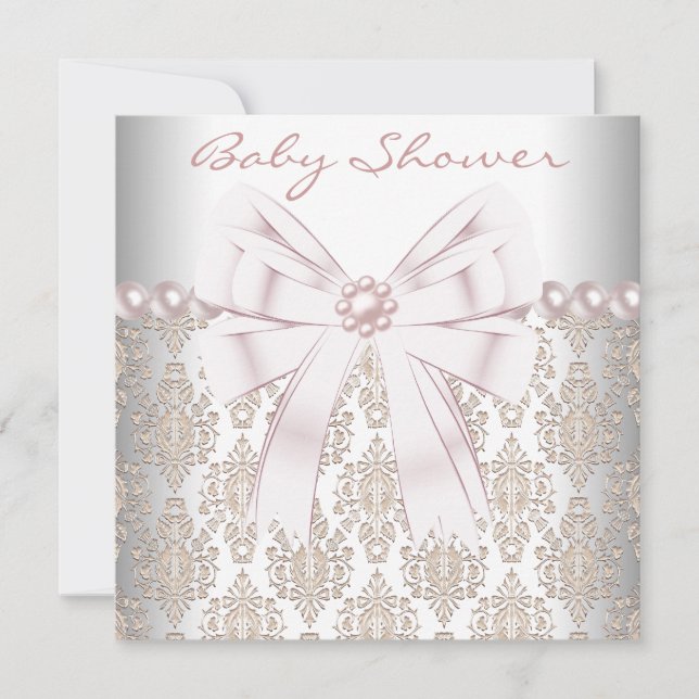 Convites Chá de Bebê Pink Pearl Damask (Frente)