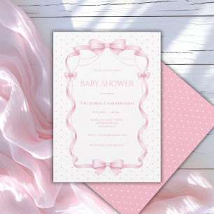 Convites Chá de Bebê Pink Ribbon Shabby Chic Vintage