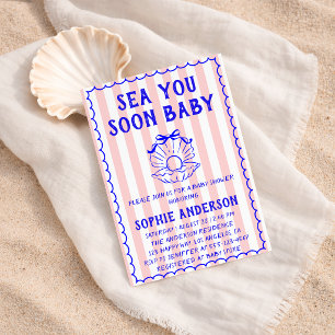 Convites Chá de Bebê Pink Striped Sea You Soon Baby Baby