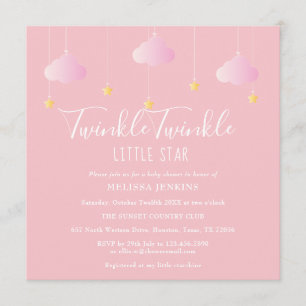 Convites Chá de Bebê Pink Twinkle Twinkle Little Star