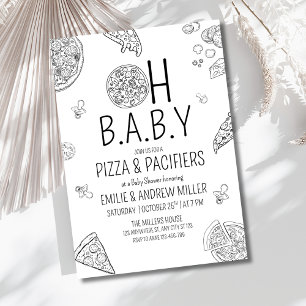 Convites Chá de Bebê Pizza & Chupetas Festa de Pizza Neutra