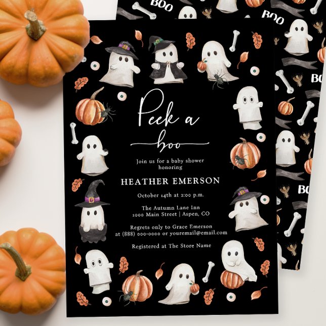 Convites Chá de Bebê Preto de Halloween (Black Halloween Baby Shower Invitation
)