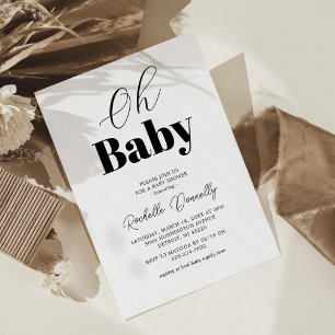 Convites Chá de Bebê Preto e Branco Contemporâneo