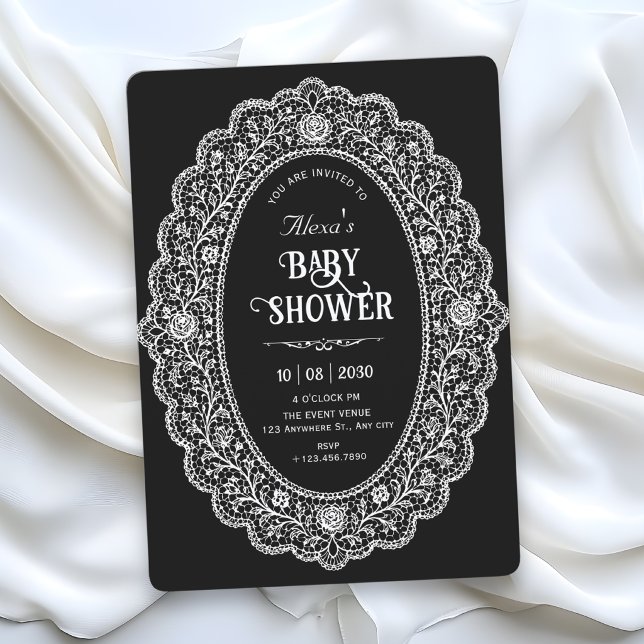 Convites Chá de bebê preto elegante (Criador carregado)