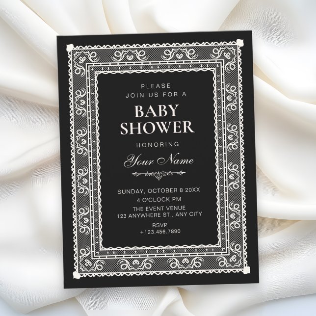 Convites Chá de bebê preto elegante (Criador carregado)