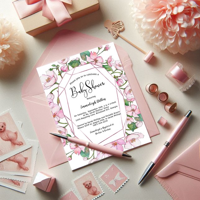 Convites Chá de Bebê Primavera Rosa Floral (Criador carregado)