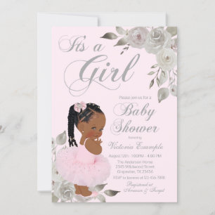 Convites Chá de Bebê Princesa Africana Prata Rosa