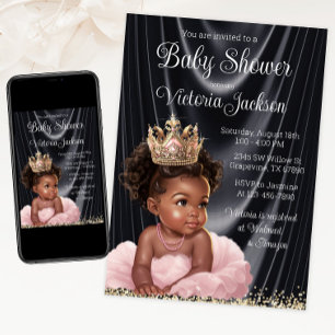 Convites Chá de Bebê Princesa Africana Rosa e Preto