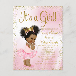 Convites Chá de Bebê Princesa Afro-Americana Ouro Rosa