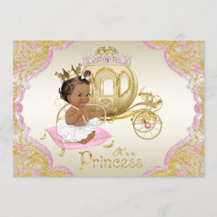 Convites Chá de Bebê Princesa Afro-Americana Rosa Dourado