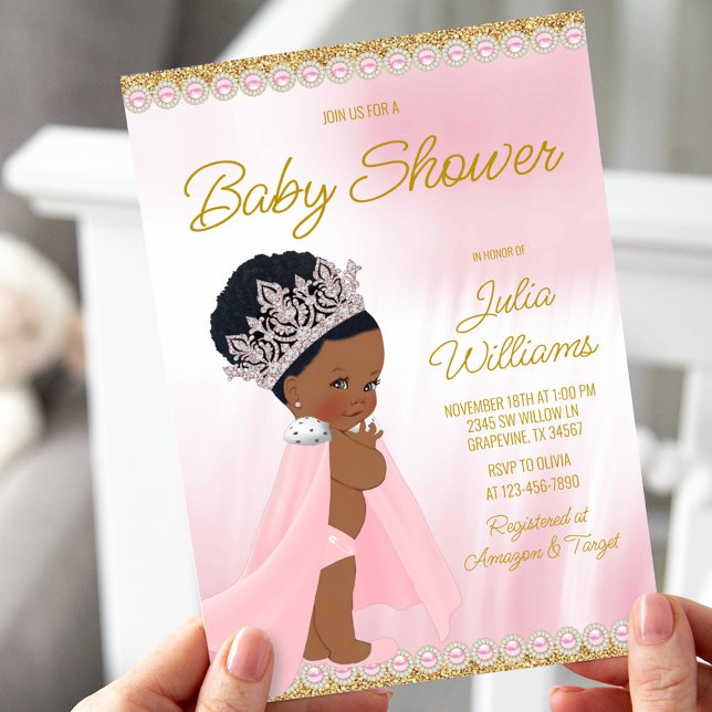 Convites Chá de Bebê Princesa Afro Rosa Dourado  (Criador carregado)