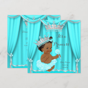 Convites Chá de Bebê Princesa Aqua Verde Teal Prata Étnico