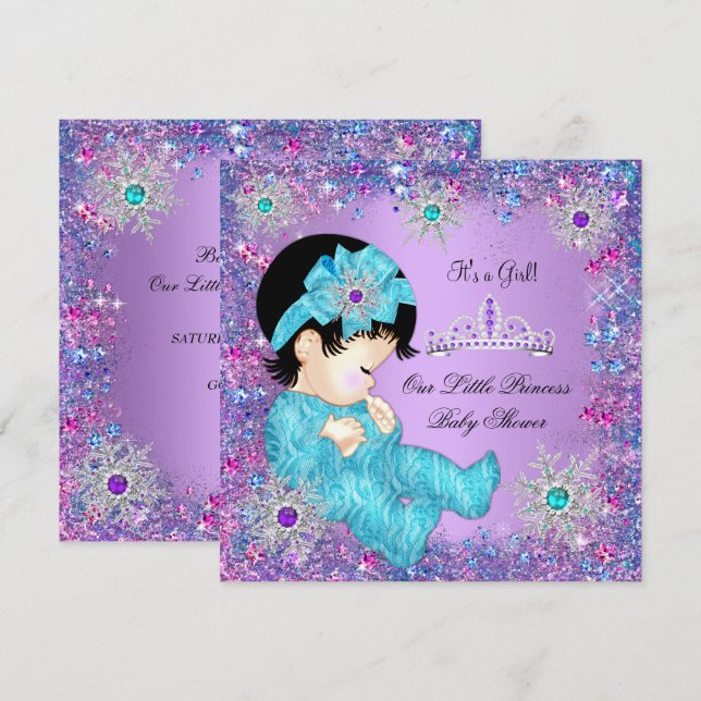 Convites Chá de Bebê Princesa Azul Teal Roxo Rosa Brunett (Frente/Verso)