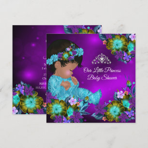 Convites Chá de Bebê Princesa Azul Turquesa Roxo Menina Étn