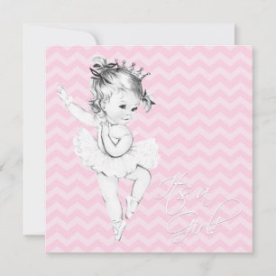 Convites Chá de Bebê Princesa Bailarina Chevron Rosa