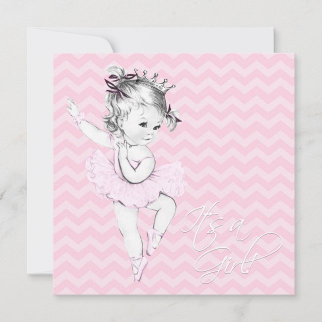 Convites Chá de Bebê Princesa Bailarina Rosa (Frente)