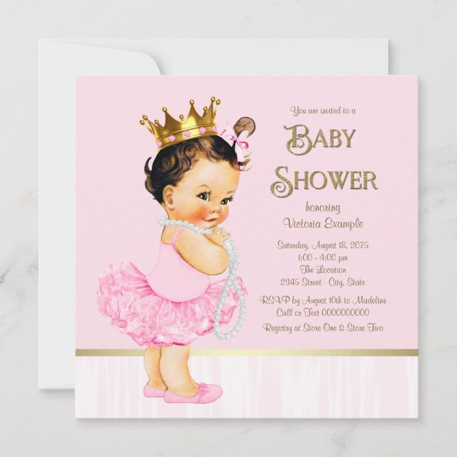Convites Chá de Bebê Princesa Bailarina Tutu Rosa Dourado (Frente)