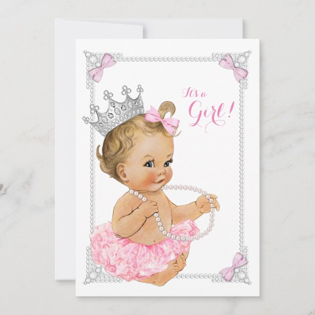Convites Chá de Bebê Princesa Bailarina Tutu Rosa Laço Péro (Frente)