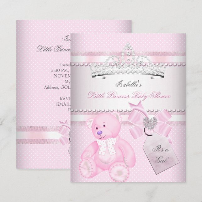 Convites Chá de Bebê Princesa Bebê Fofo Coroa Urso (Frente/Verso)